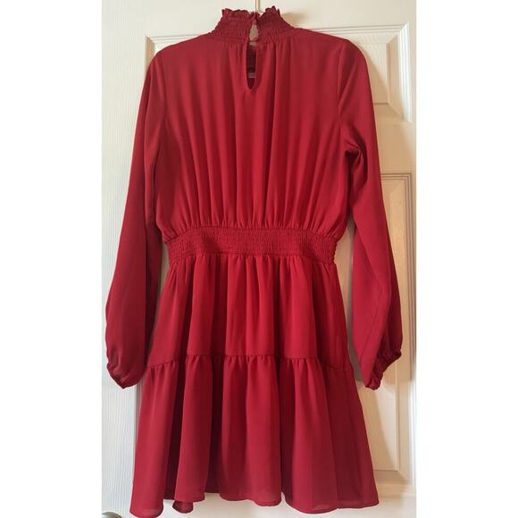 Shinestar Balloon Sleeve Tiered Red Dress High Neck Smocked Waist Line Womens XL - Picture 4 of 9